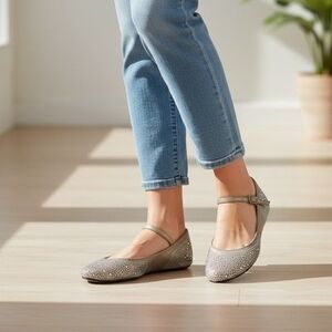 Betsey Johnson Joy Gold Rhinestone Ballet Flats Women’s Shoes Size 7B